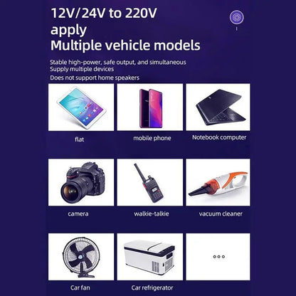محول سيارة مع محول USB ومقبس منزلي 220 فولت – 1500 واط